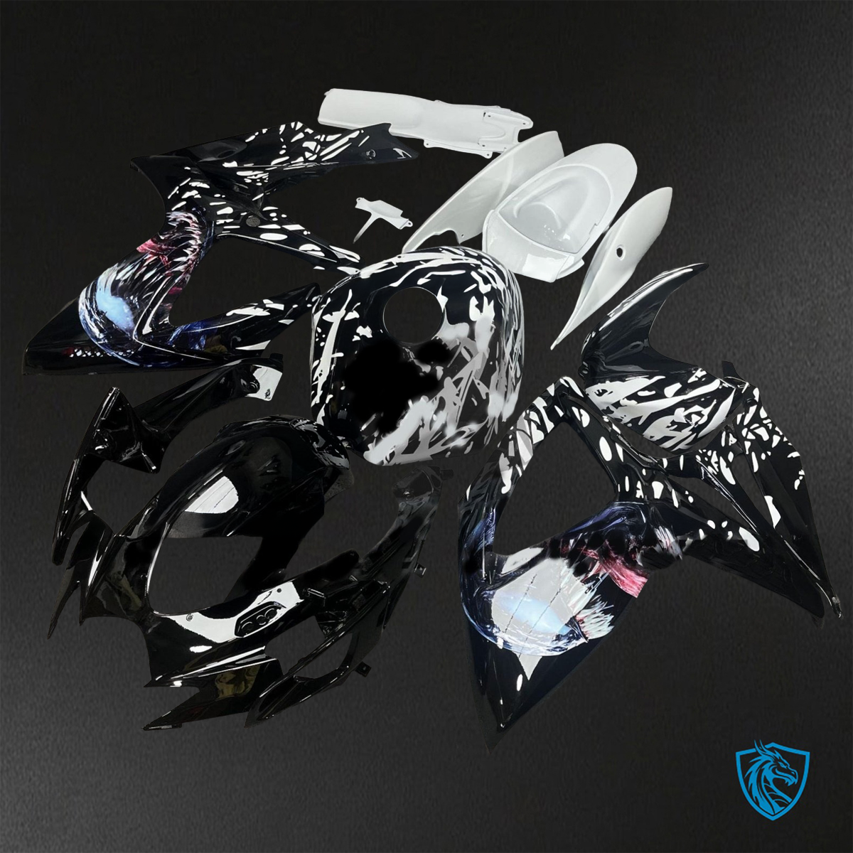 Suzuki GSX-R600/750 (2006-2007) Black & White Venom Aquaprint Fairings Kit - Aftermarket ABS Bodywork