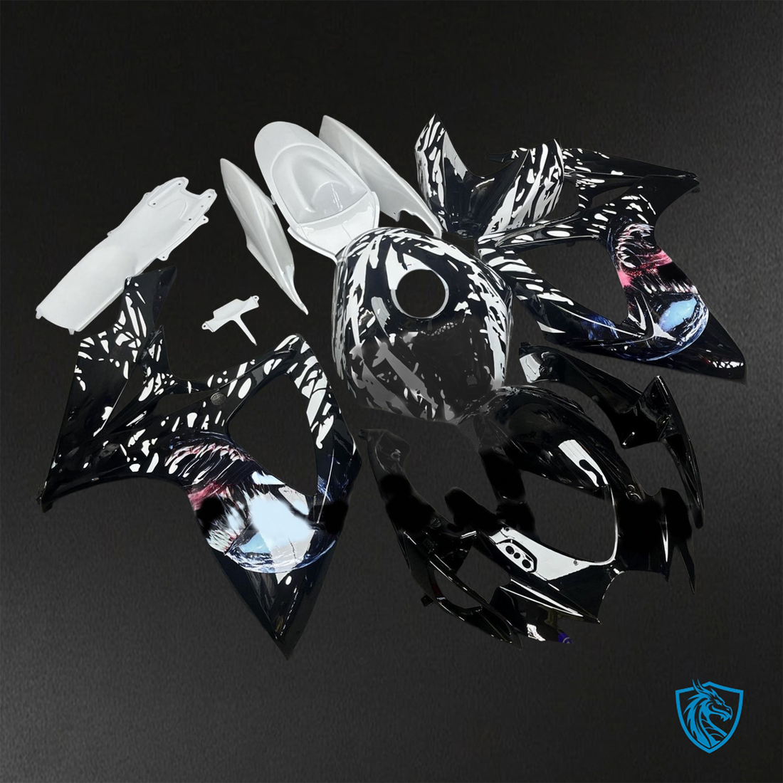 Suzuki GSX-R600/750 (2006-2007) Black & White Venom Aquaprint Fairings Kit - Aftermarket ABS Bodywork
