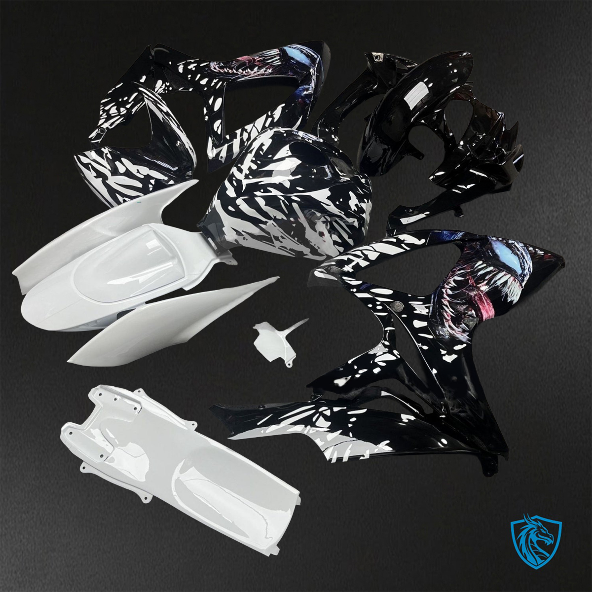 Suzuki GSX-R600/750 (2006-2007) Black & White Venom Aquaprint Fairings Kit - Aftermarket ABS Bodywork