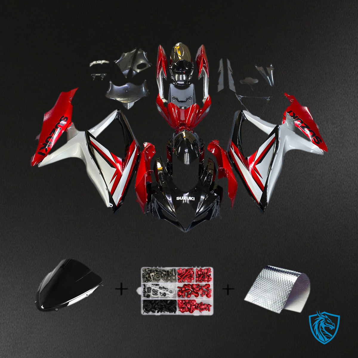 Suzuki GSXR 600-750 (2008-2010) Black, Red & Silver Generic Fairing Kit | ABS Bodywork