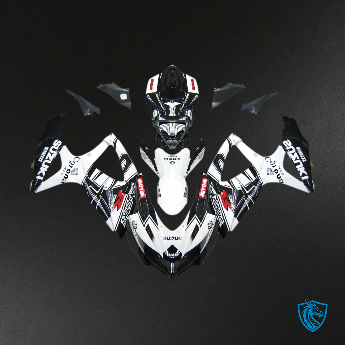 Suzuki GSXR 600-750 (2008-2010) Black & White Alstare Corona - MERGEment Motorcycle Fairings Kit