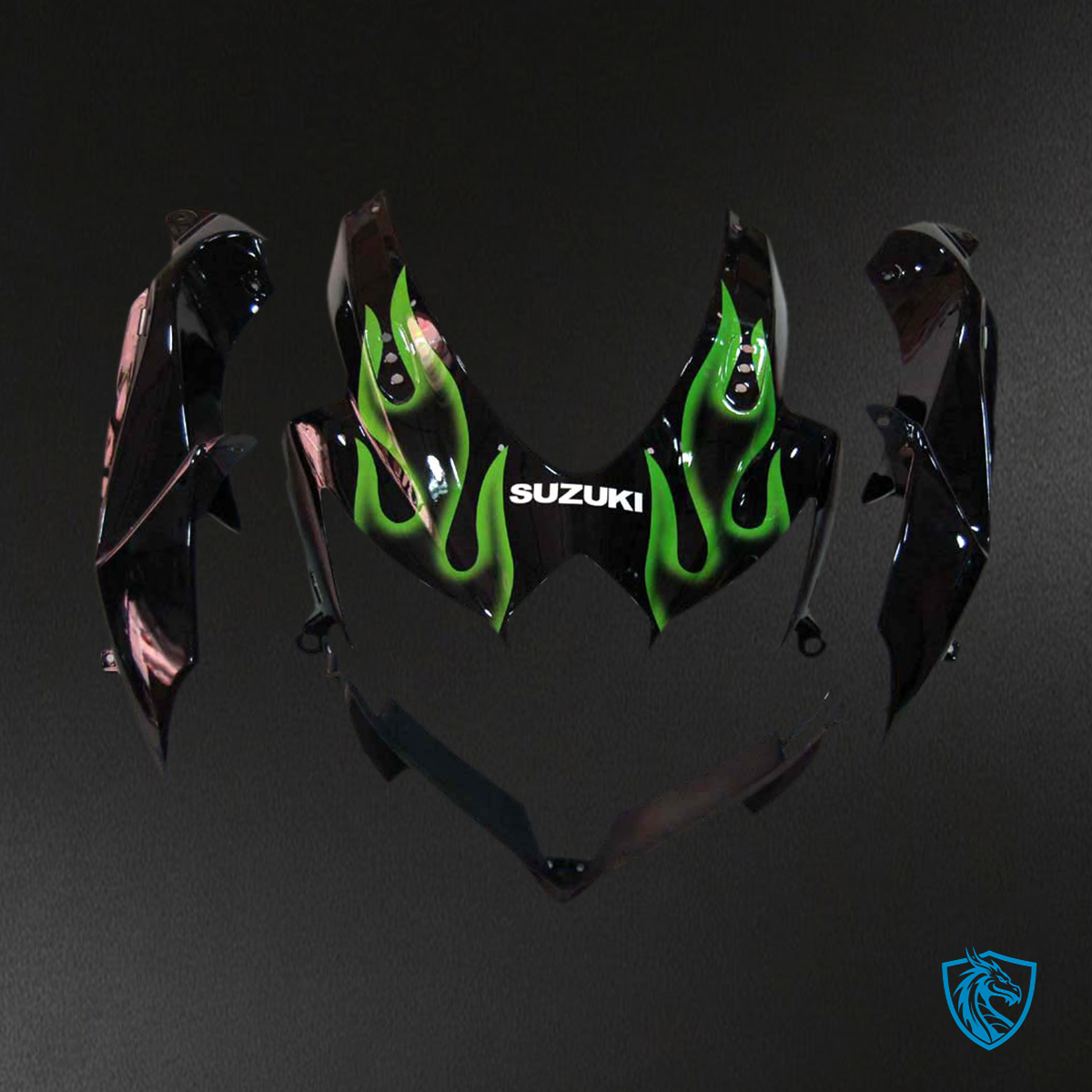 Suzuki GSXR 600-750 (2008-2010) Black & Green Flame GSXR - MERGEment Motorcycle Fairings Kit