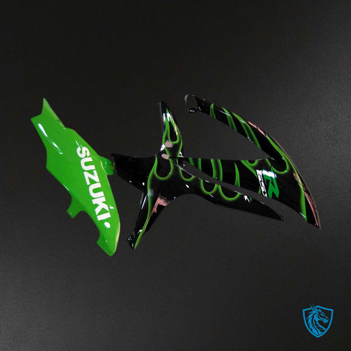 Suzuki GSXR 600-750 (2008-2010) Black & Green Flame GSXR - MERGEment Motorcycle Fairings Kit