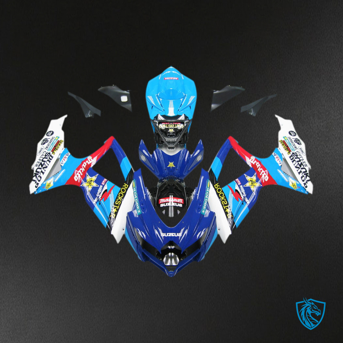 Suzuki GSXR 600-750 (2008-2010) Blue & White Rockstar Malkita - MERGEment Motorcycle Fairings Kit