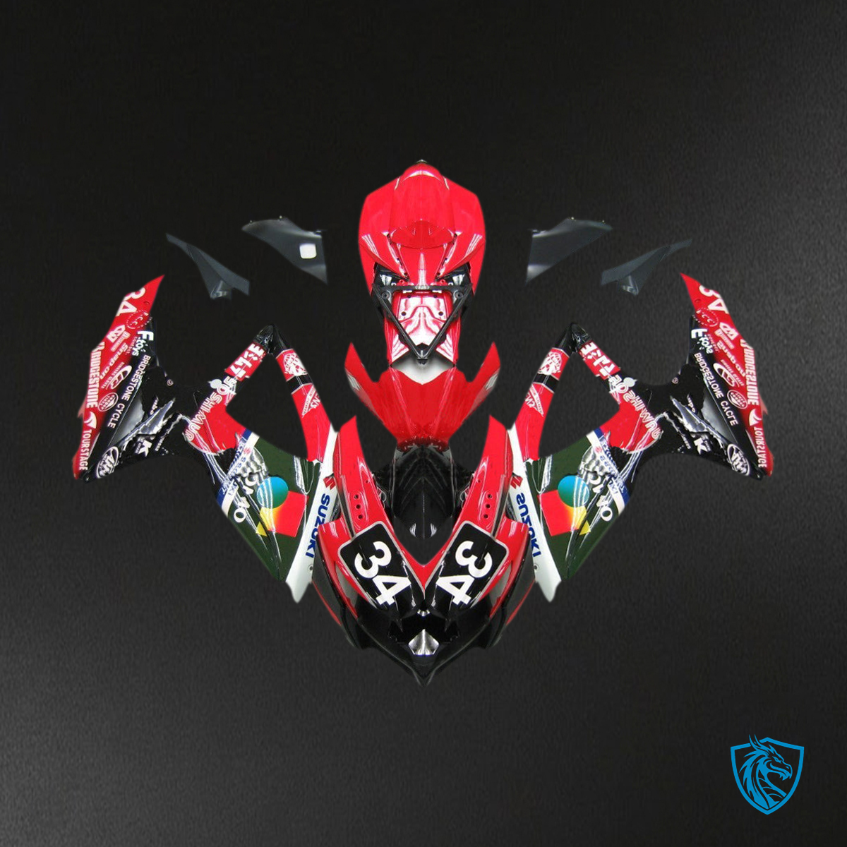 Suzuki GSXR 600-750 (2008-2010) Red & Black 34 Generic - Custom ABS Fairing Kit
