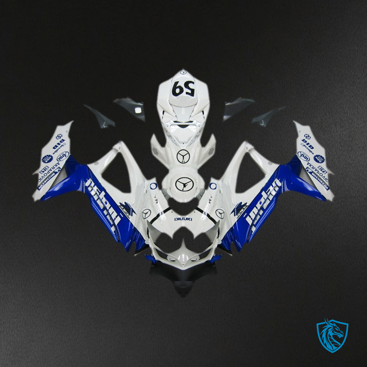 Suzuki GSXR 600-750 (2008-2010) White & Blue Jordan Fairing Kit - Aftermarket ABS Bodywork
