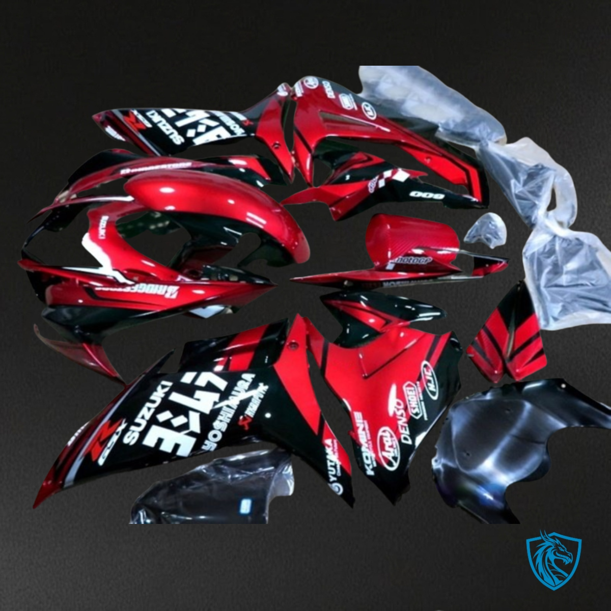 Suzuki GSXR600/750 (2011-2019) Red & Black Logos - Custom ABS Fairing Kit