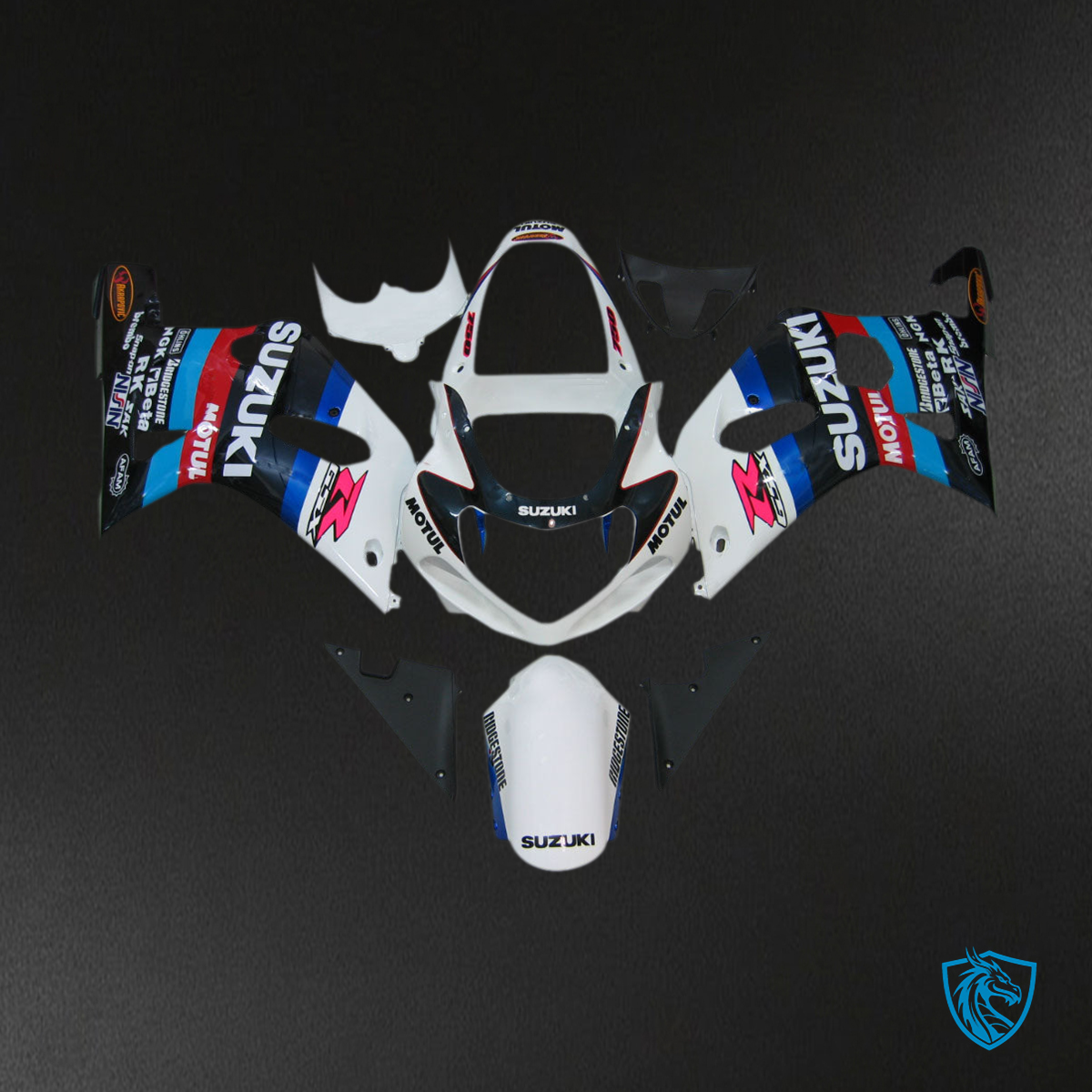 Suzuki GSXR 750 (2000-2003) White, Blue & Red - MERGEment Motorcycle Fairings Kit