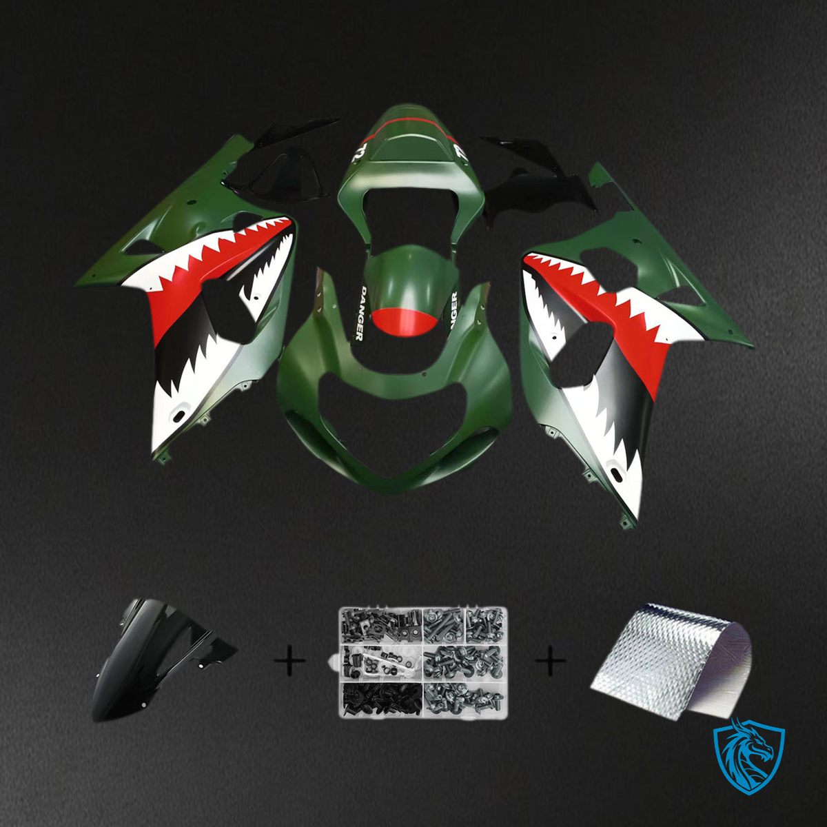 Suzuki GSXR600 (2001-2003) Shark Green, Red & White Fairing Kit | ABS Bodywork