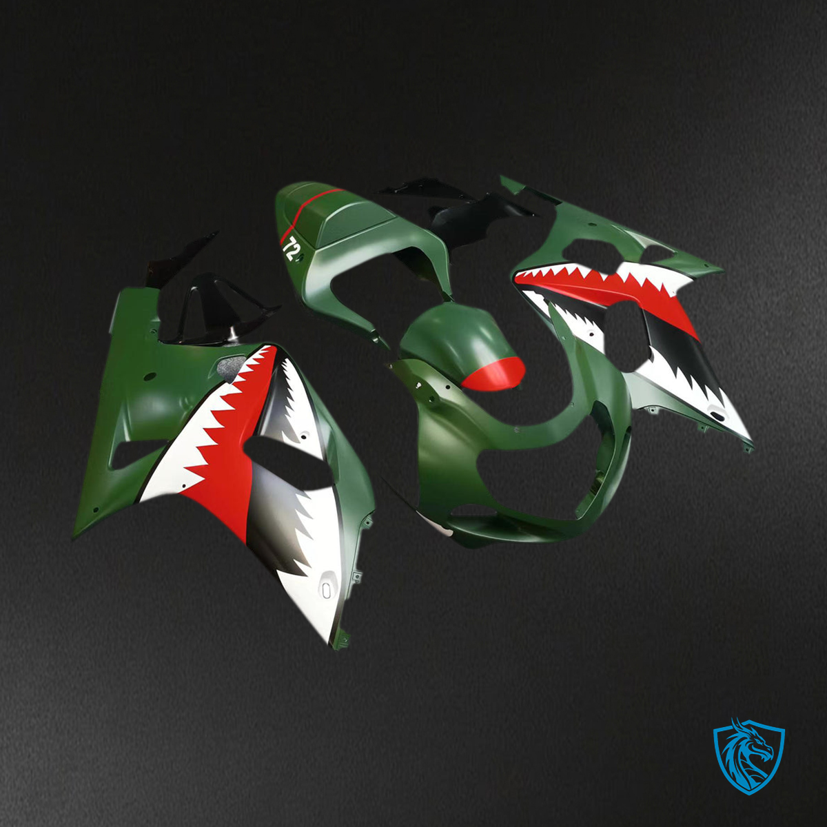 Suzuki GSXR600 (2001-2003) Shark Green, Red & White Fairing Kit | ABS Bodywork