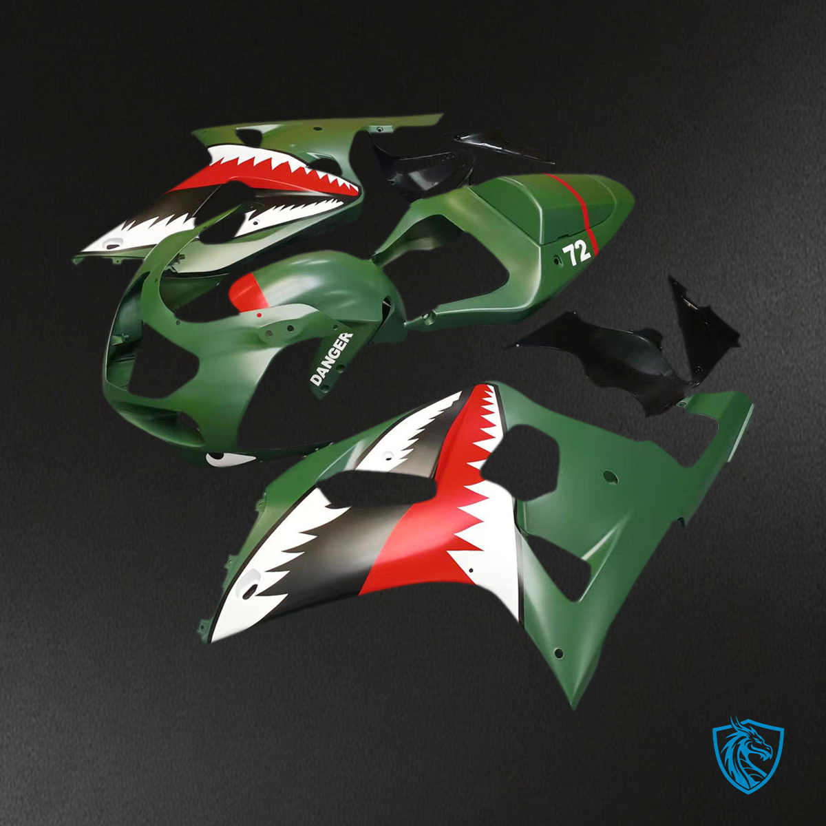 Suzuki GSXR600 (2001-2003) Shark Green, Red & White Fairing Kit | ABS Bodywork