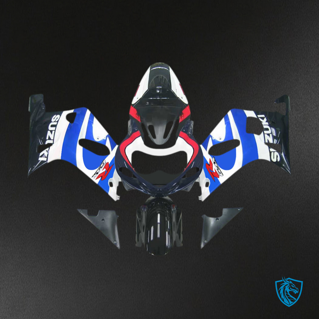 Suzuki GSXR600 (2001-2003) Black Gloss, White & Blue - Custom ABS Fairing Kit
