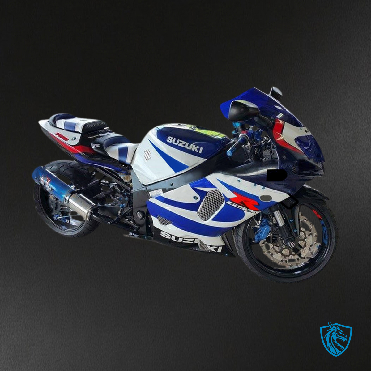 Suzuki GSXR600 (2001-2003) Black Gloss, White & Blue - Custom ABS Fairing Kit