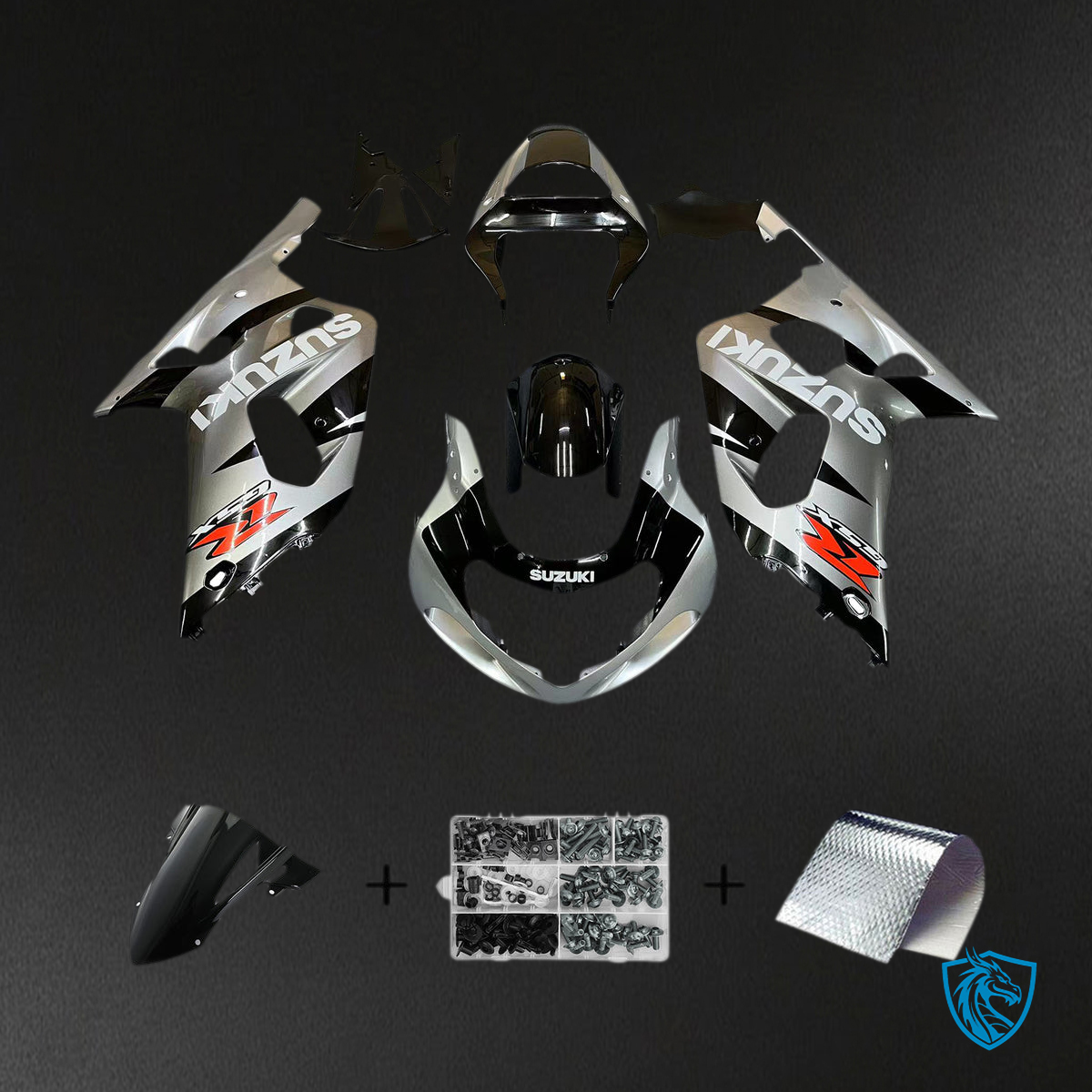 Suzuki GSXR600 (2001-2003) Gloss Silver & Gloss Black - MERGEment Motorcycle Fairings Kit