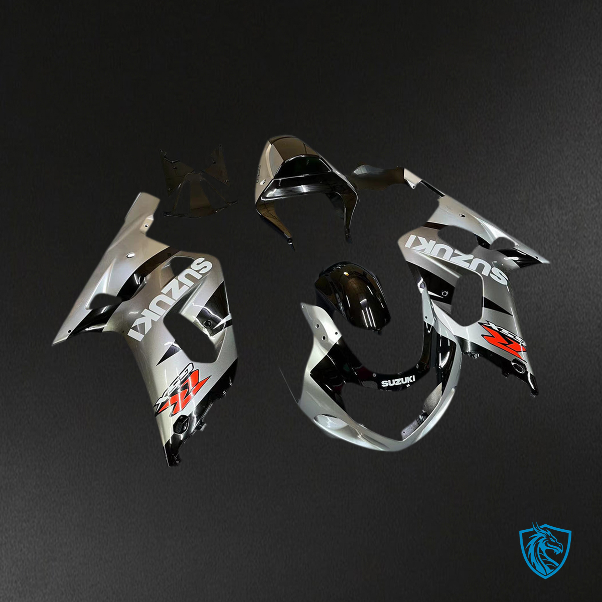 Suzuki GSXR600 (2001-2003) Gloss Silver & Gloss Black - MERGEment Motorcycle Fairings Kit