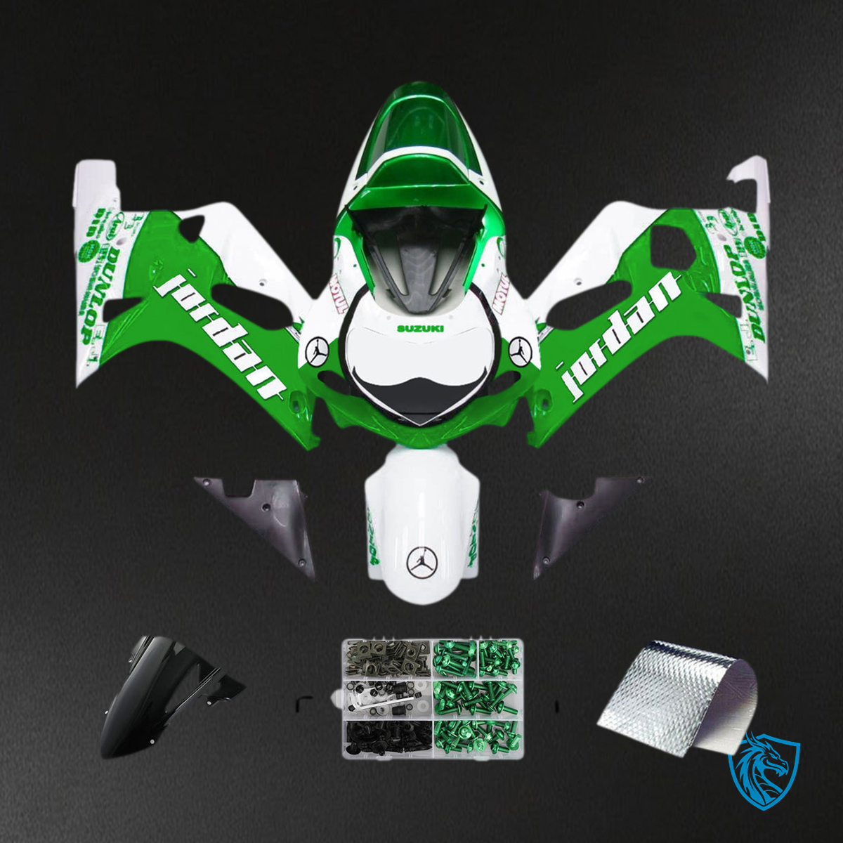 Suzuki GSXR750 (2001-2003) Green, White & Black Fairing Kit | ABS Bodywork