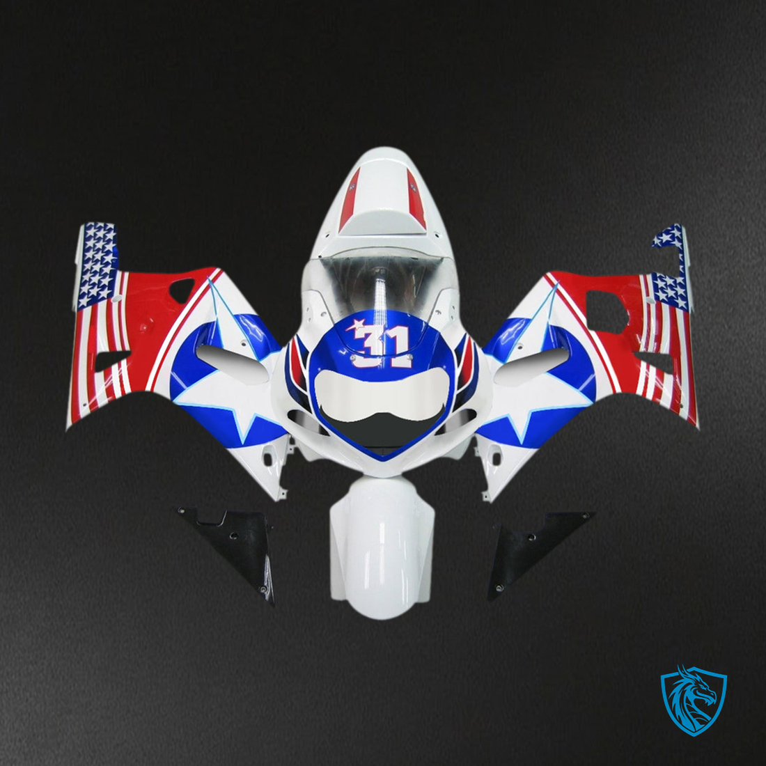 Suzuki GSXR750 (2001-2003) Blue, Gloss White & Black - Custom ABS Fairing Kit