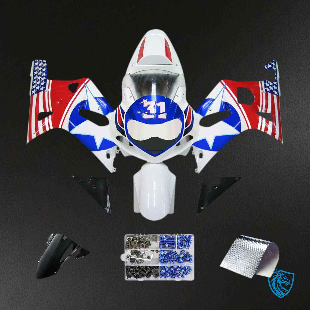 Suzuki GSXR750 (2001-2003) Blue, Gloss White & Black - Custom ABS Fairing Kit