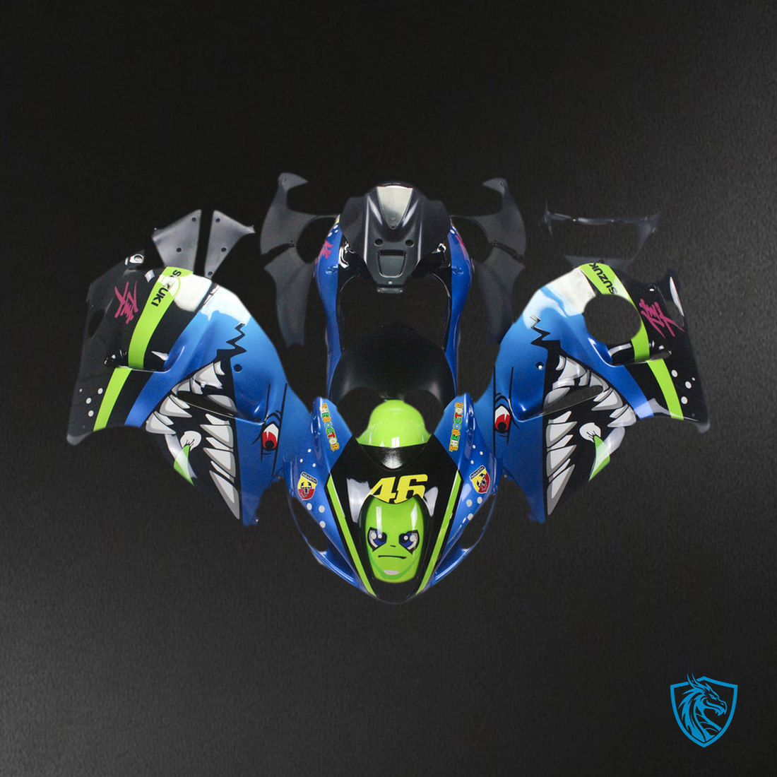 Suzuki GSXR1300 (1999-2007) Shaek Blue, Black & Green - MERGEment Motorcycle Fairings Kit