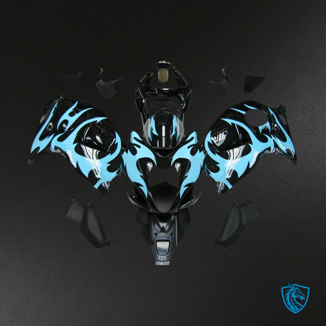 Suzuki GSXR1300 (1999-2007) Gloss Black & Blue Injection Fairing Kit | ABS Bodywork