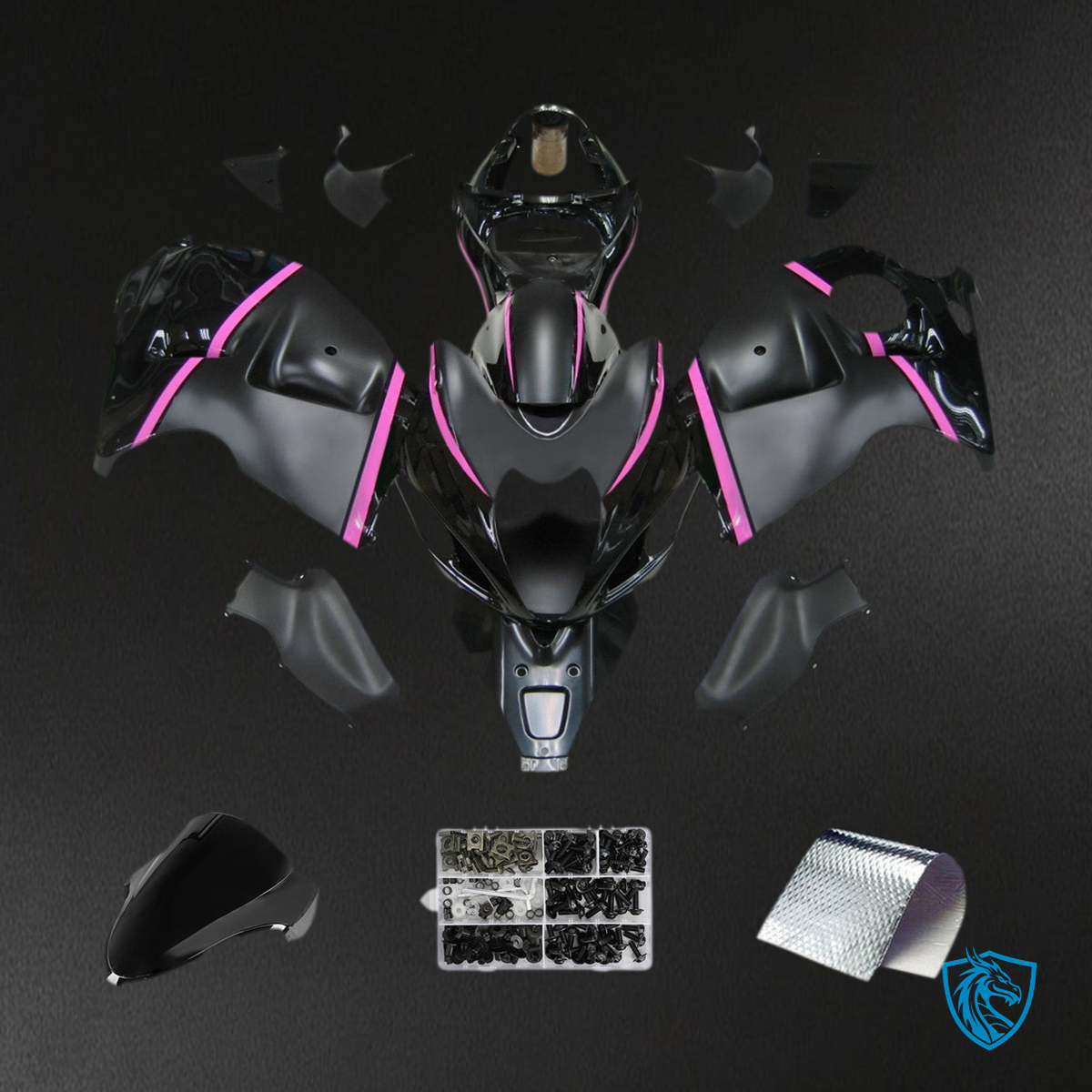 Suzuki GSXR1300 (1999-2007) Gloss Black & Pink Injection - Custom ABS Fairing Kit