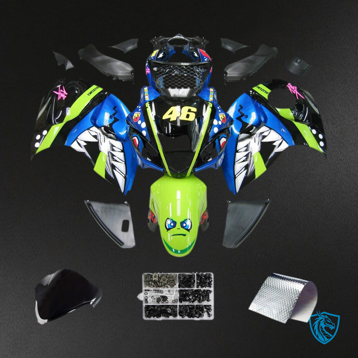 Suzuki GSXR1300 (2008-2020) Shark Blue & Green Fairing Kit - Aftermarket ABS Bodywork