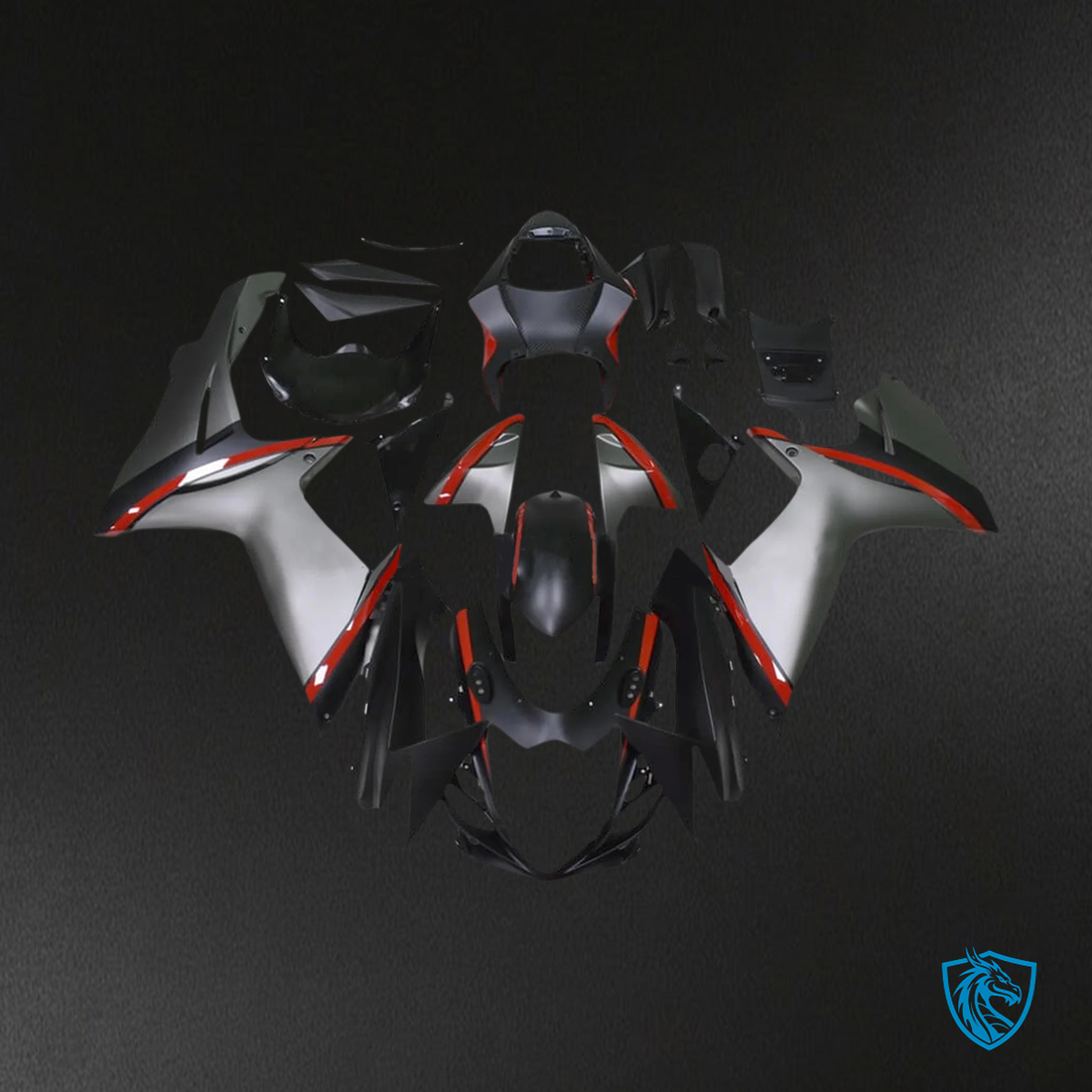 Suzuki K11 GSXR 600-750 (2011-2025) Black & Gray and Red Stripe - Fairing Kit