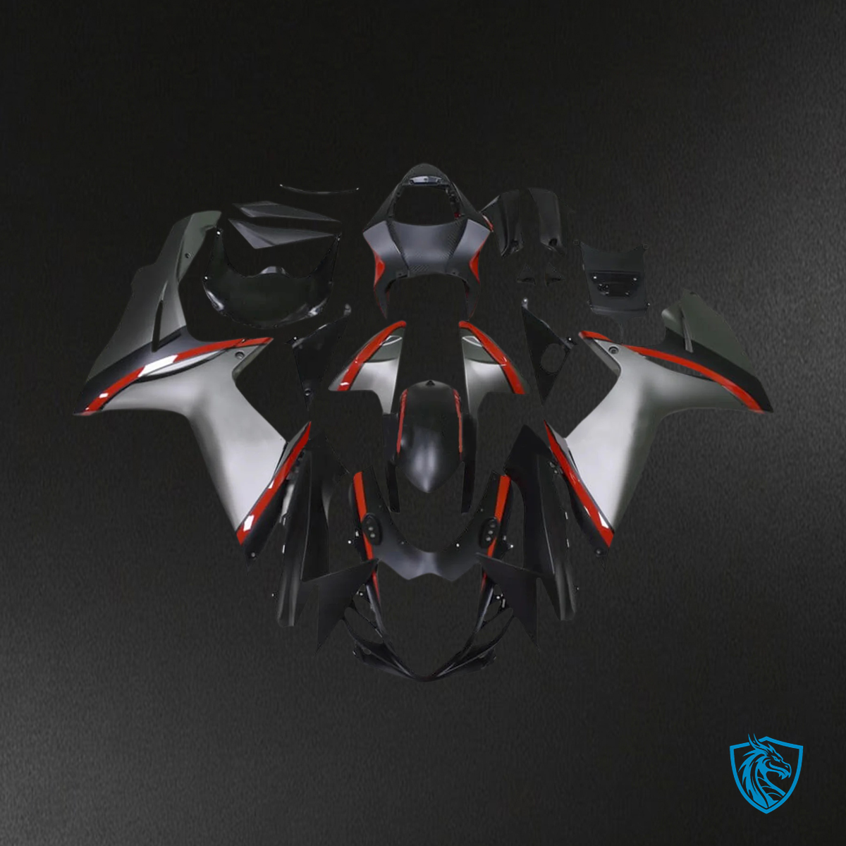 Suzuki K11 GSXR 600-750 (2011-2025) Black & Gray and Red Stripe - Fairing Kit