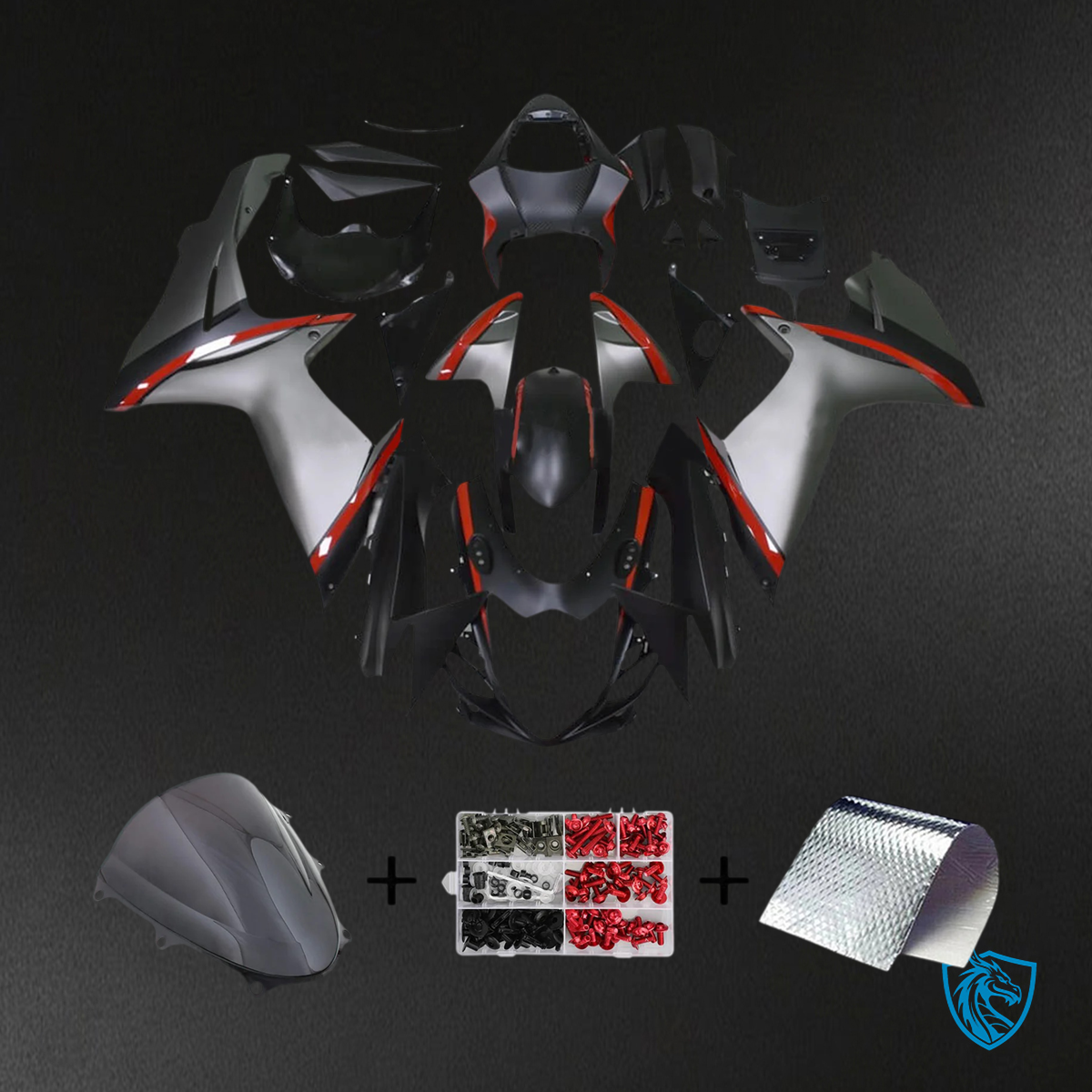 Suzuki K11 GSXR 600-750 (2011-2025) Black & Gray and Red Stripe - Fairing Kit