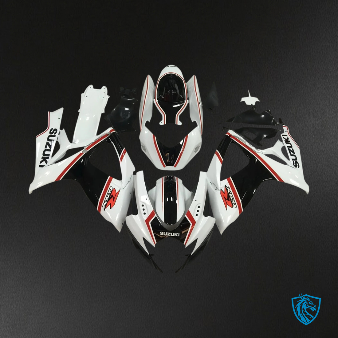 Suzuki K6 GSXR 600-750 (2006-2007) Black & White with Red Stripe - Fairing Kit