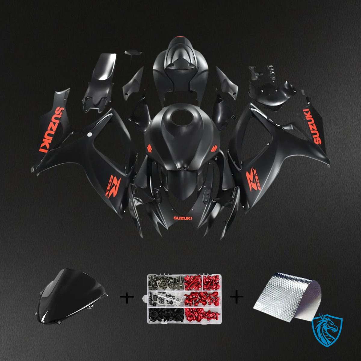 Suzuki K6 GSXR 600-750 (2006-2007) Black with Red Logo - Fairing Kit