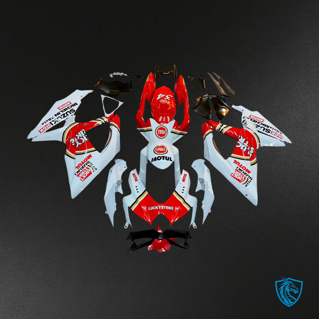 Suzuki K8 GSXR 600-750 (2008-2010) White and Red - Fairing Kit