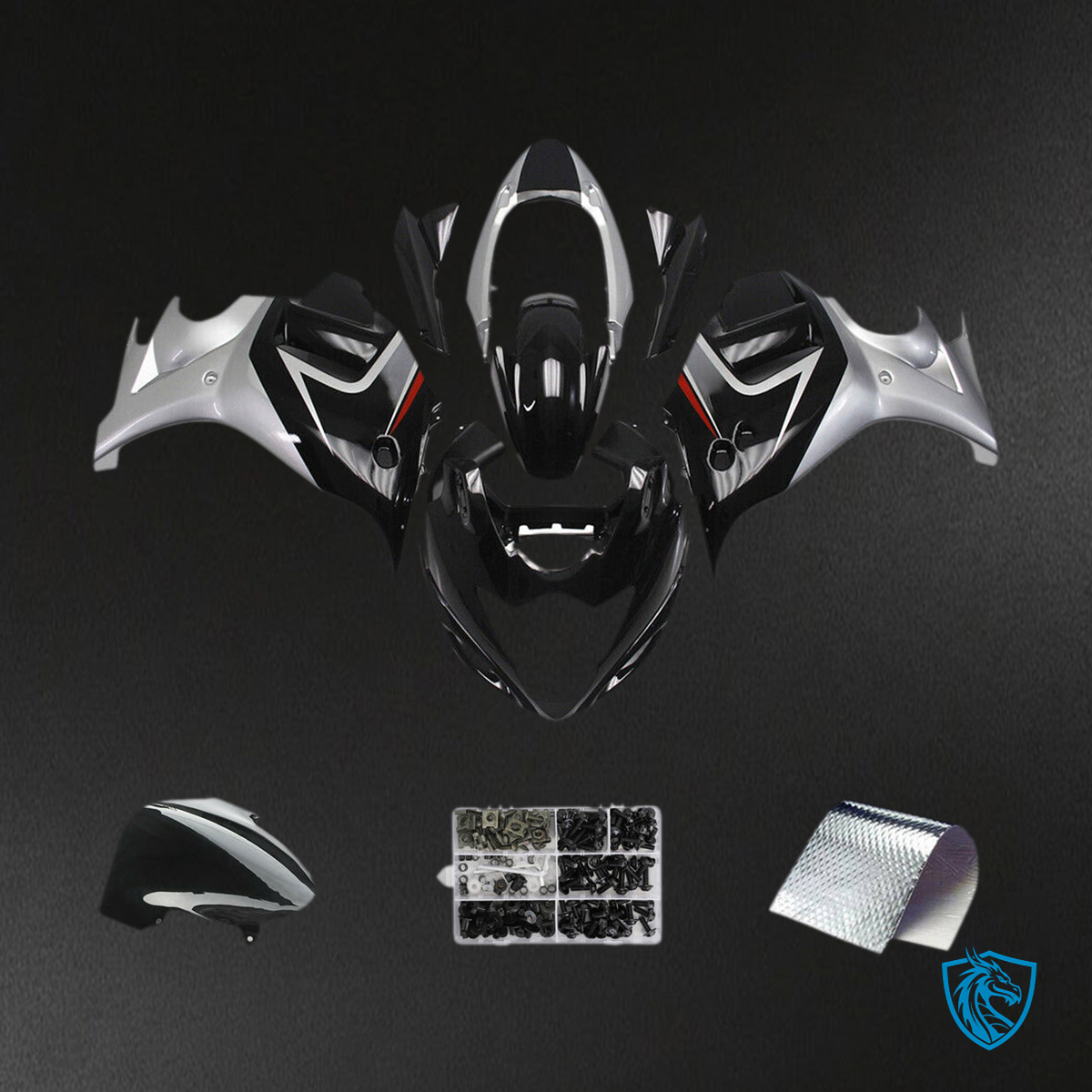 Suzuki GSX650F Katana (2008-2013) Gloss Black & Silver Fairing Kit | ABS Bodywork
