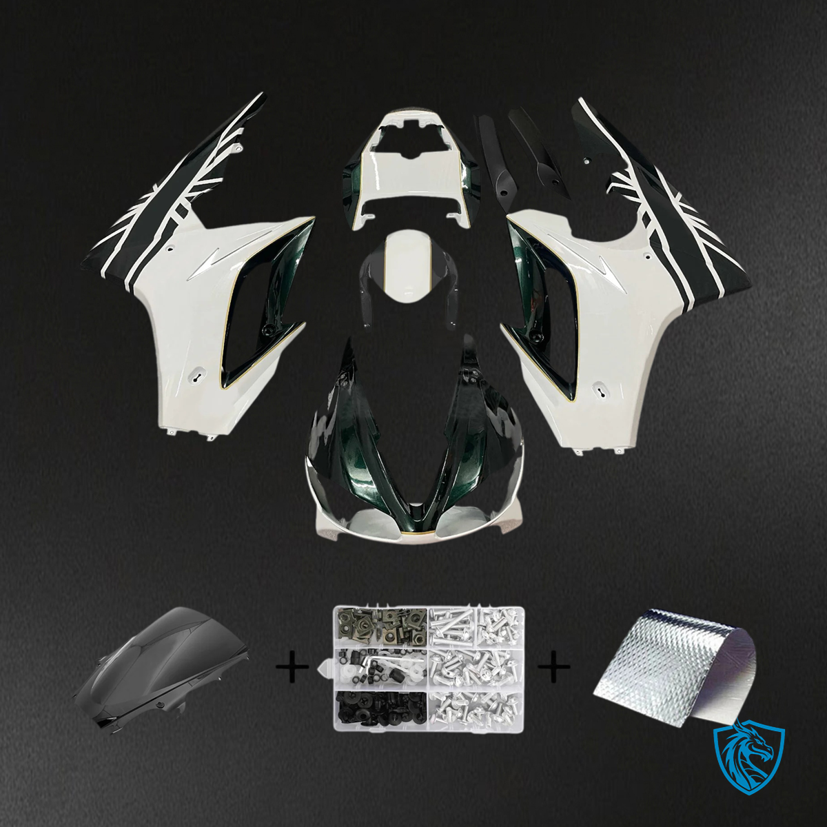 Triumph Daytona 675 (2009-2012) White & Dark Green - Fairing Kit