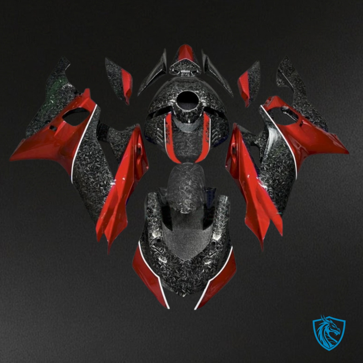 Yamaha YZF R6 (2017-2019) Black, Gray & Red Carbon Fabric - Custom ABS Fairing Kit