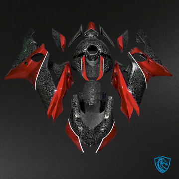 Yamaha YZF R6 (2017-2019) Black, Gray & Red Carbon Fabric - Custom ABS Fairing Kit