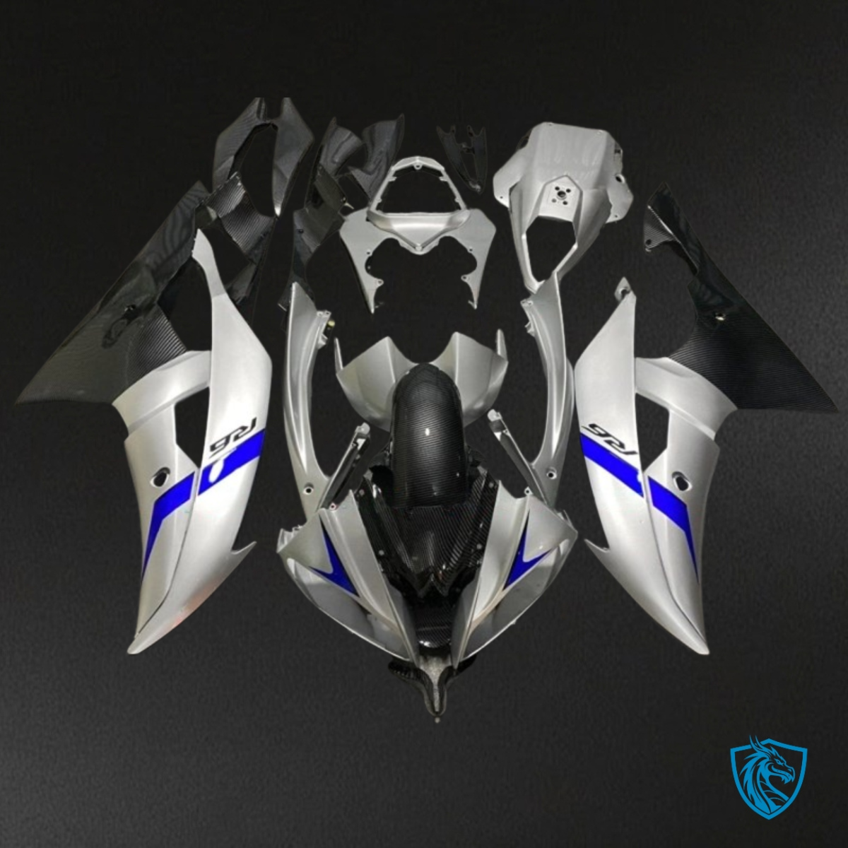 Yamaha YZF R6 (2008-2016) Gray, Black & Blue Carbon Fabric - MERGEment Motorcycle Fairings Kit