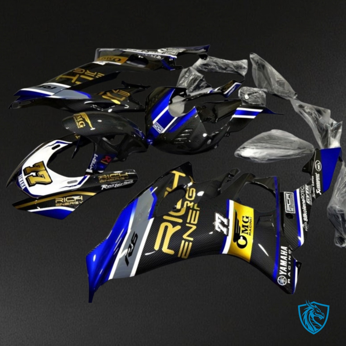 Yamaha YZF R6 (2017-2019) Black, Blue & Gold Carbon Fiber - MERGEment Motorcycle Fairings Kit