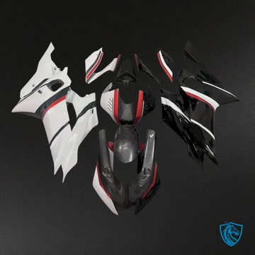 Yamaha YZF R6 (2017-2019) Black, White & Red Carbon Fabric - MERGEment Motorcycle Fairings Kit