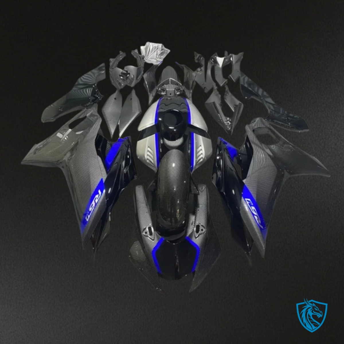 Yamaha YZF R6 (2017-2019) Black & Glossy Blue Carbon Fabric - MERGEment Motorcycle Fairings Kit