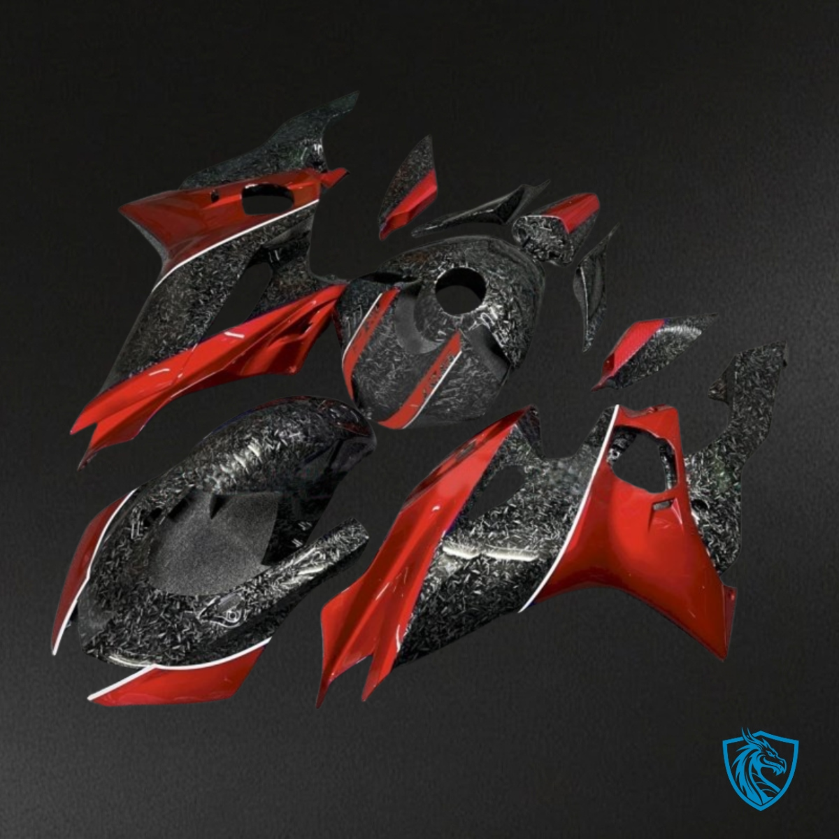 Yamaha YZF R6 (2017-2019) Black, Gray & Red Carbon Fabric - Custom ABS Fairing Kit