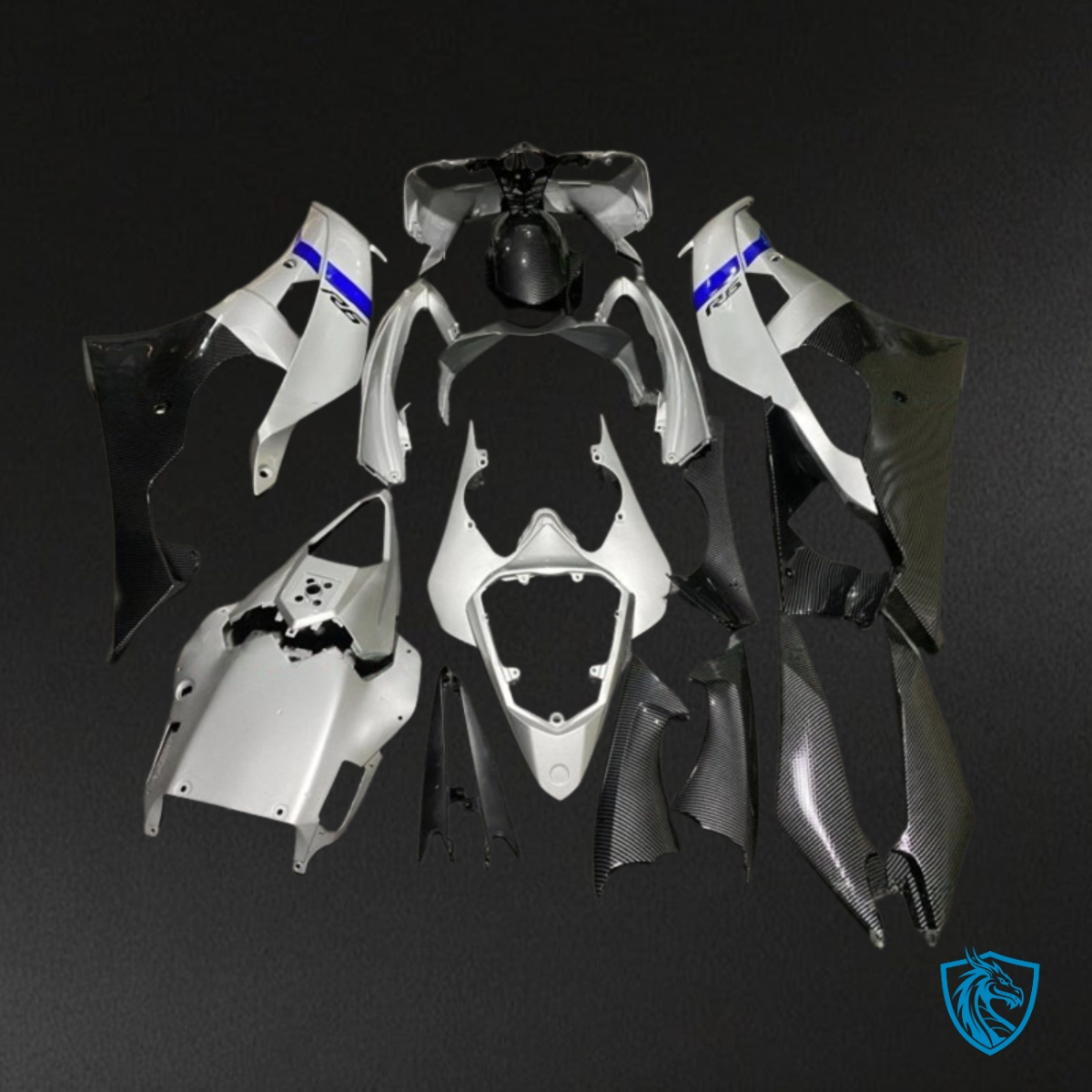 Yamaha YZF R6 (2008-2016) Gray, Black & Blue Carbon Fabric - MERGEment Motorcycle Fairings Kit