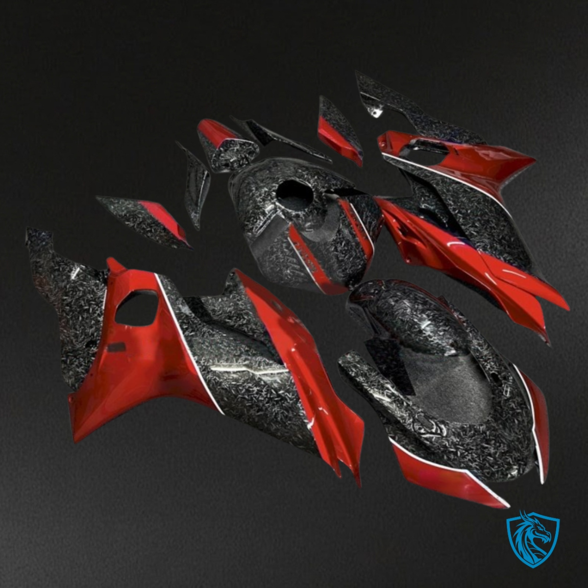 Yamaha YZF R6 (2017-2019) Black, Gray & Red Carbon Fabric - Custom ABS Fairing Kit