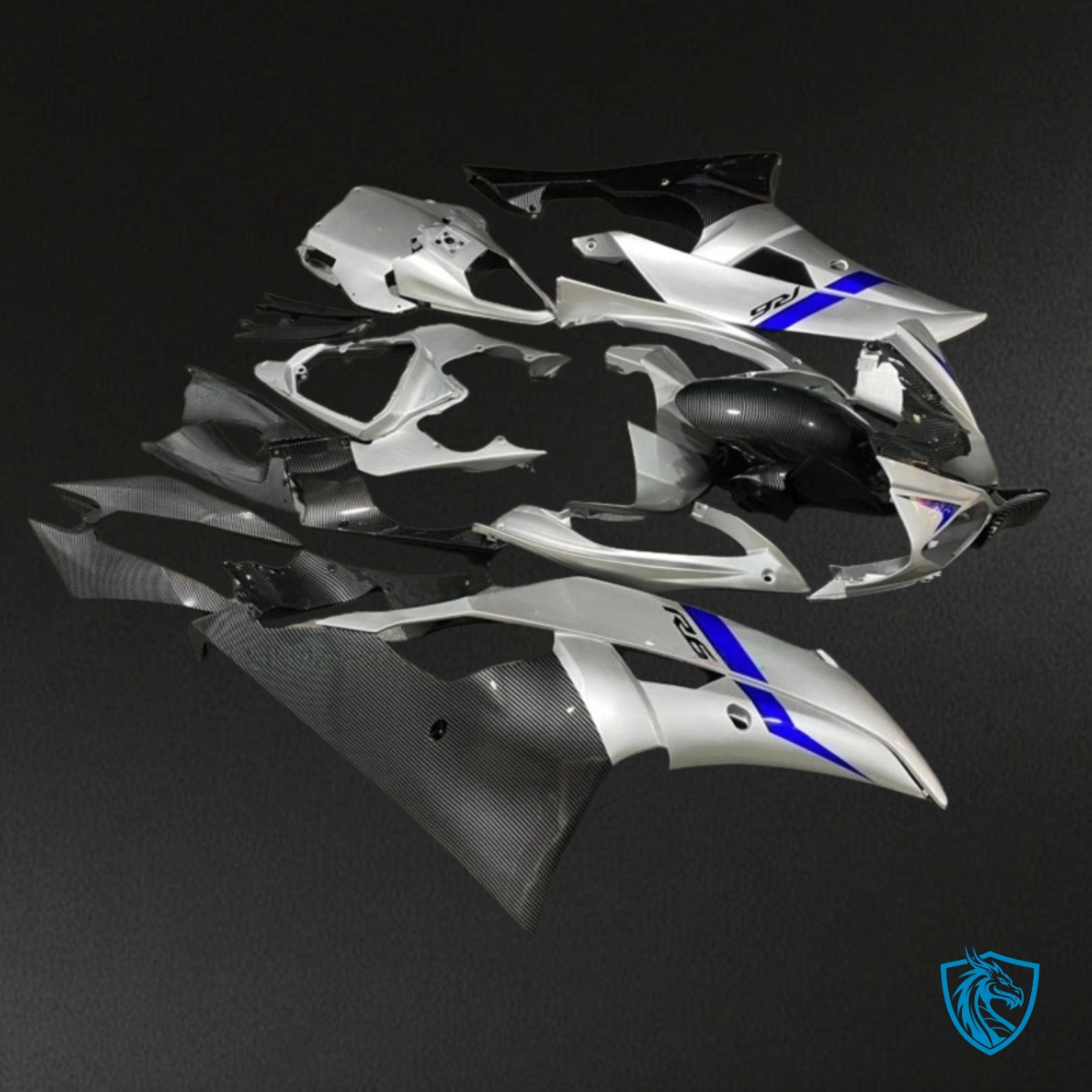 Yamaha YZF R6 (2008-2016) Gray, Black & Blue Carbon Fabric - MERGEment Motorcycle Fairings Kit