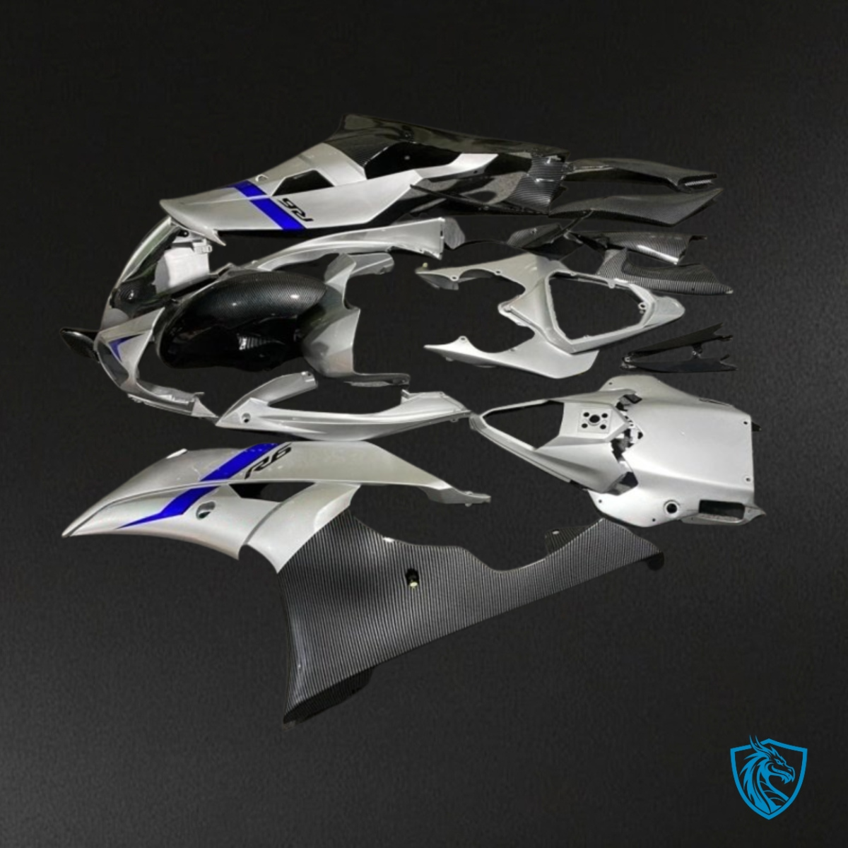 Yamaha YZF R6 (2008-2016) Gray, Black & Blue Carbon Fabric - MERGEment Motorcycle Fairings Kit