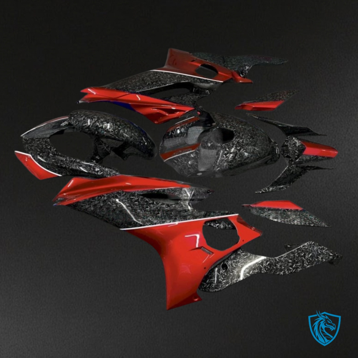 Yamaha YZF R6 (2017-2019) Black, Gray & Red Carbon Fabric - Custom ABS Fairing Kit