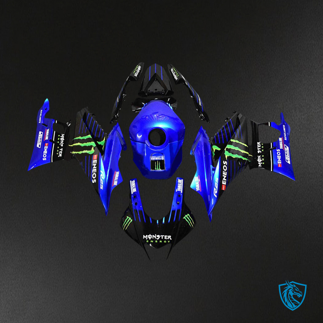 Yamaha YZF R3-YZF R25 (2019-2021) Black & Blue Monster Style 6 Fairing Kit | ABS Bodywork