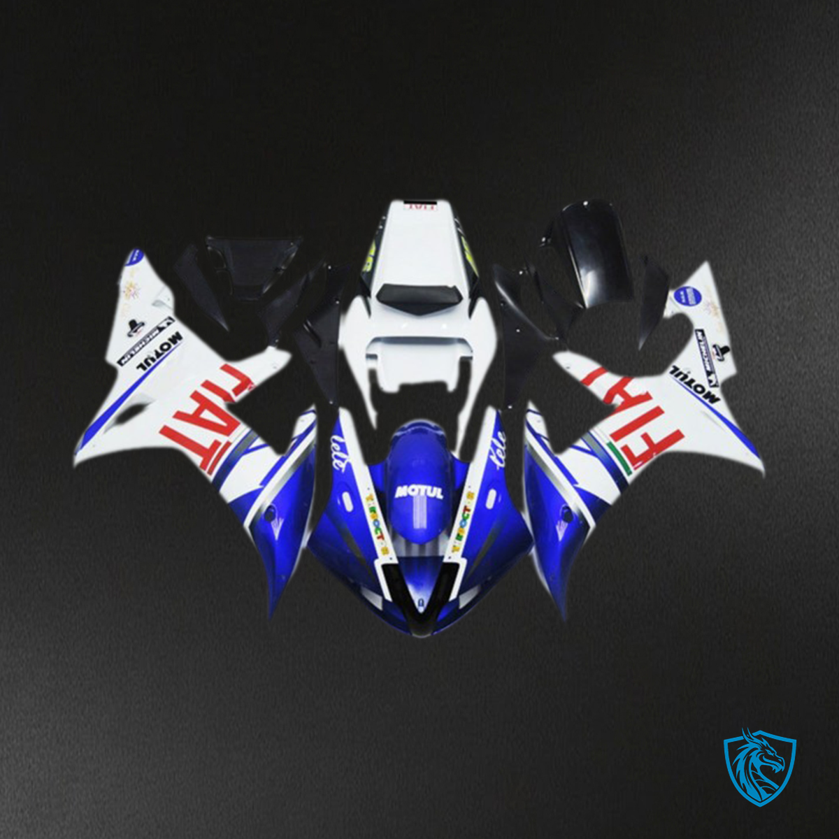 Yamaha R1 (2002-2003) 500 Glossy White & Blue Fiat Fairings Kit - Aftermarket ABS Bodywork