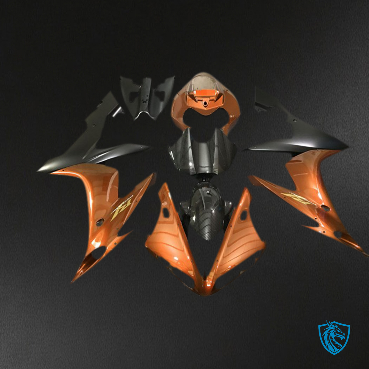Yamaha R1 (2004-2006) Orange & Black Glossy Carbon Fiber Style - Custom ABS Fairing Kit