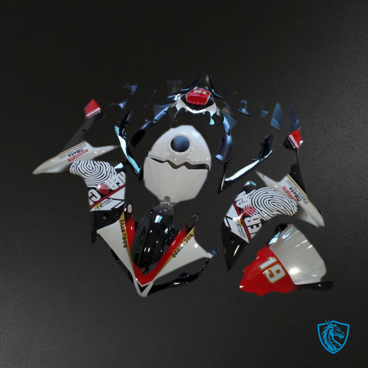 Yamaha R1 (2007-2008) Red, White & Black Fingerprint - Replacement Motorcycle Fairings Kit
